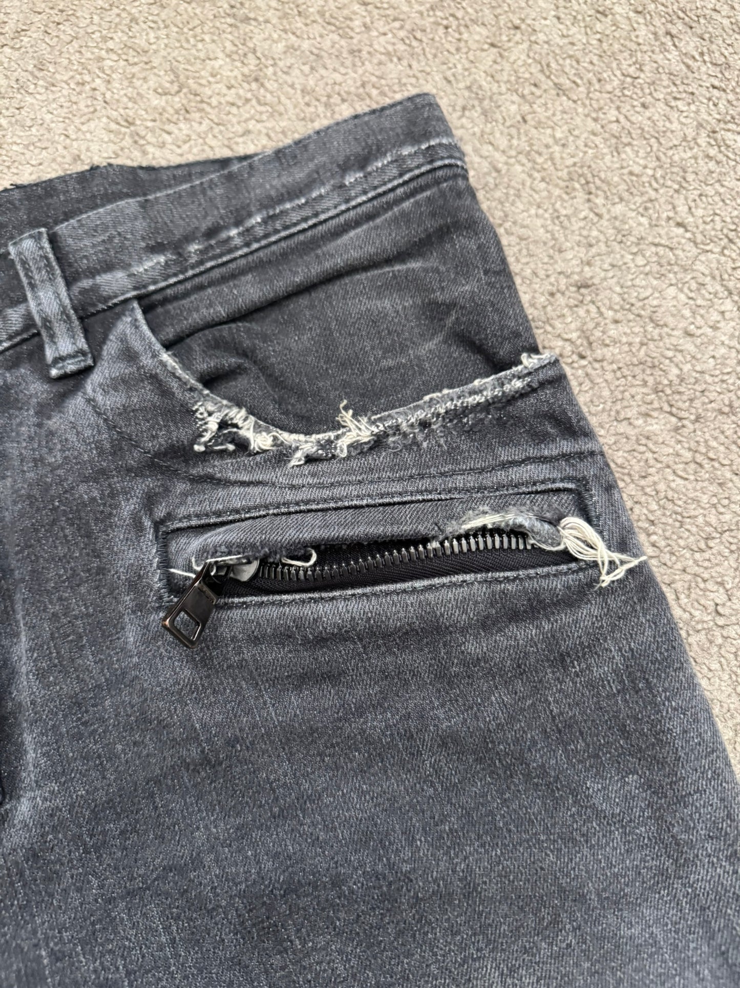 Balmain by Olivier Rousteing Distressed Zip Biker Denim Jeans