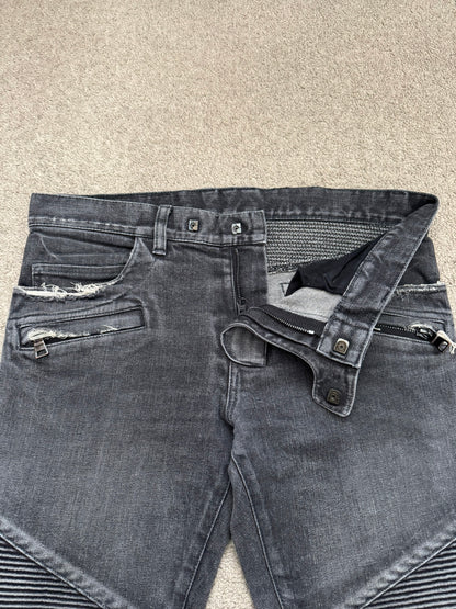 Balmain by Olivier Rousteing Distressed Zip Biker Denim Jeans