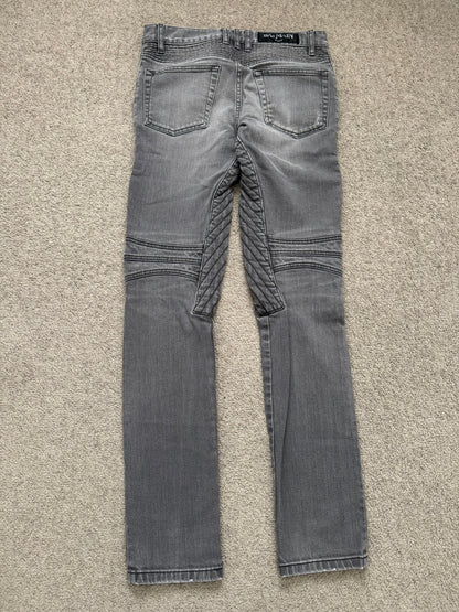 FW15 Balmain by Olivier Rousteing Quilted Zip Biker Denim Jeans