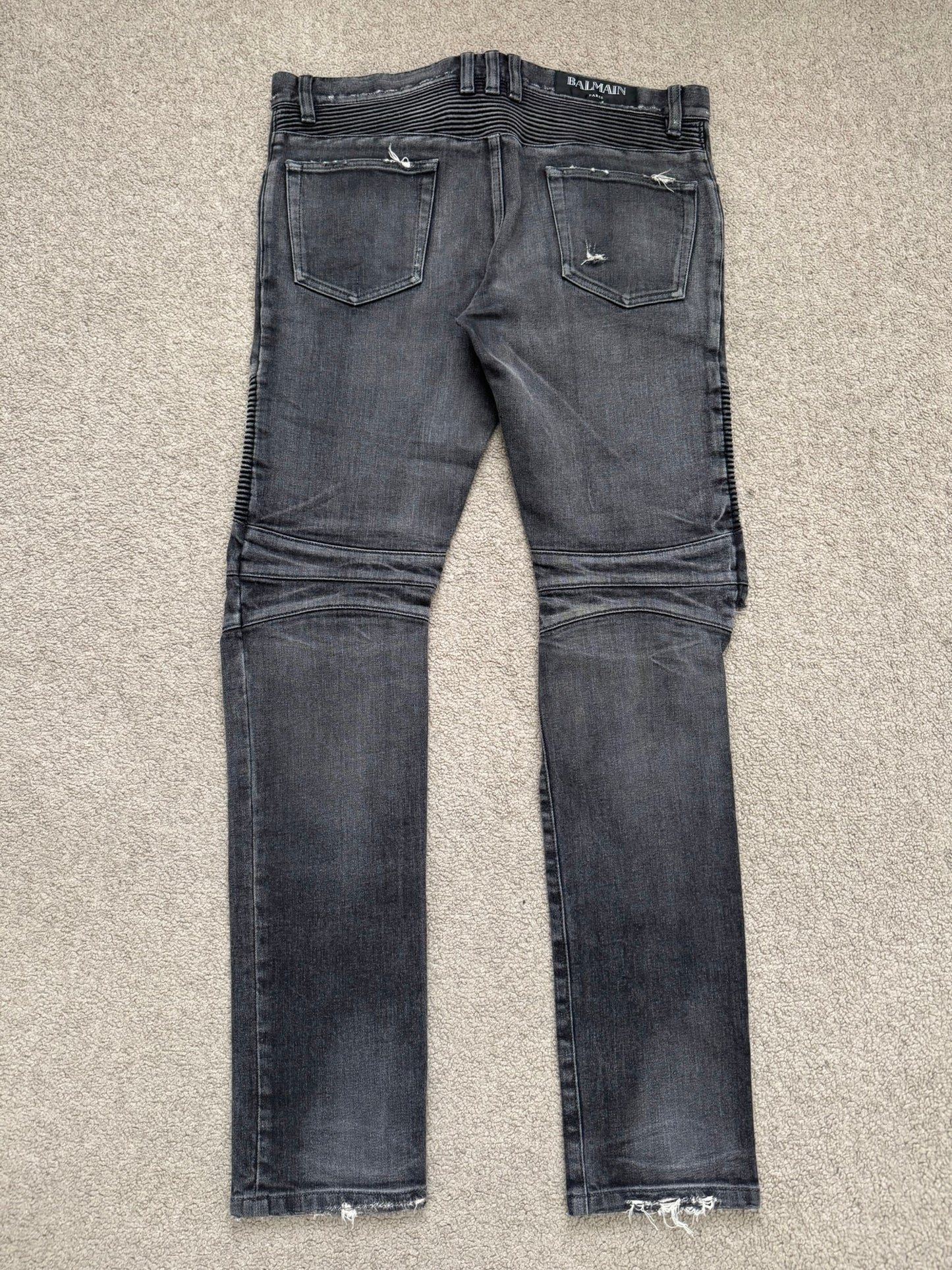 Balmain by Olivier Rousteing Distressed Zip Biker Denim Jeans