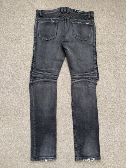 Balmain by Olivier Rousteing Distressed Zip Biker Denim Jeans