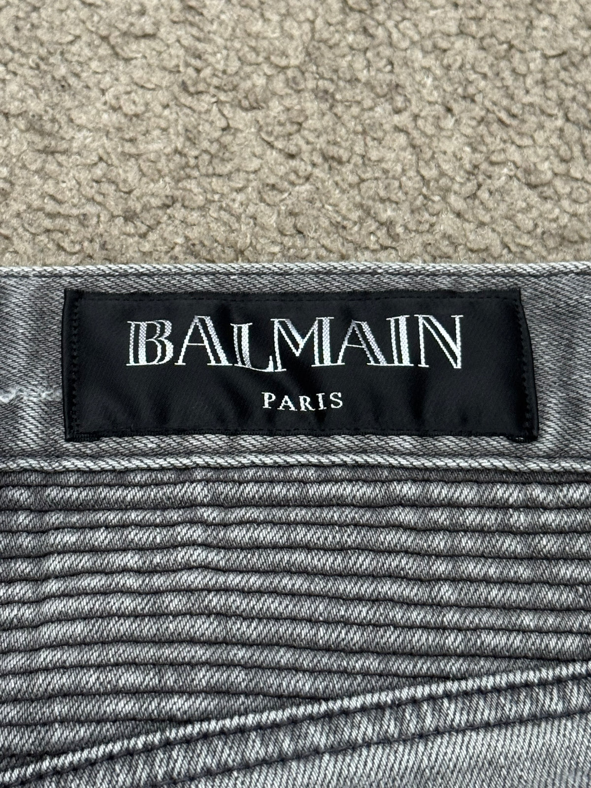 FW15 Balmain by Olivier Rousteing Quilted Zip Biker Denim Jeans