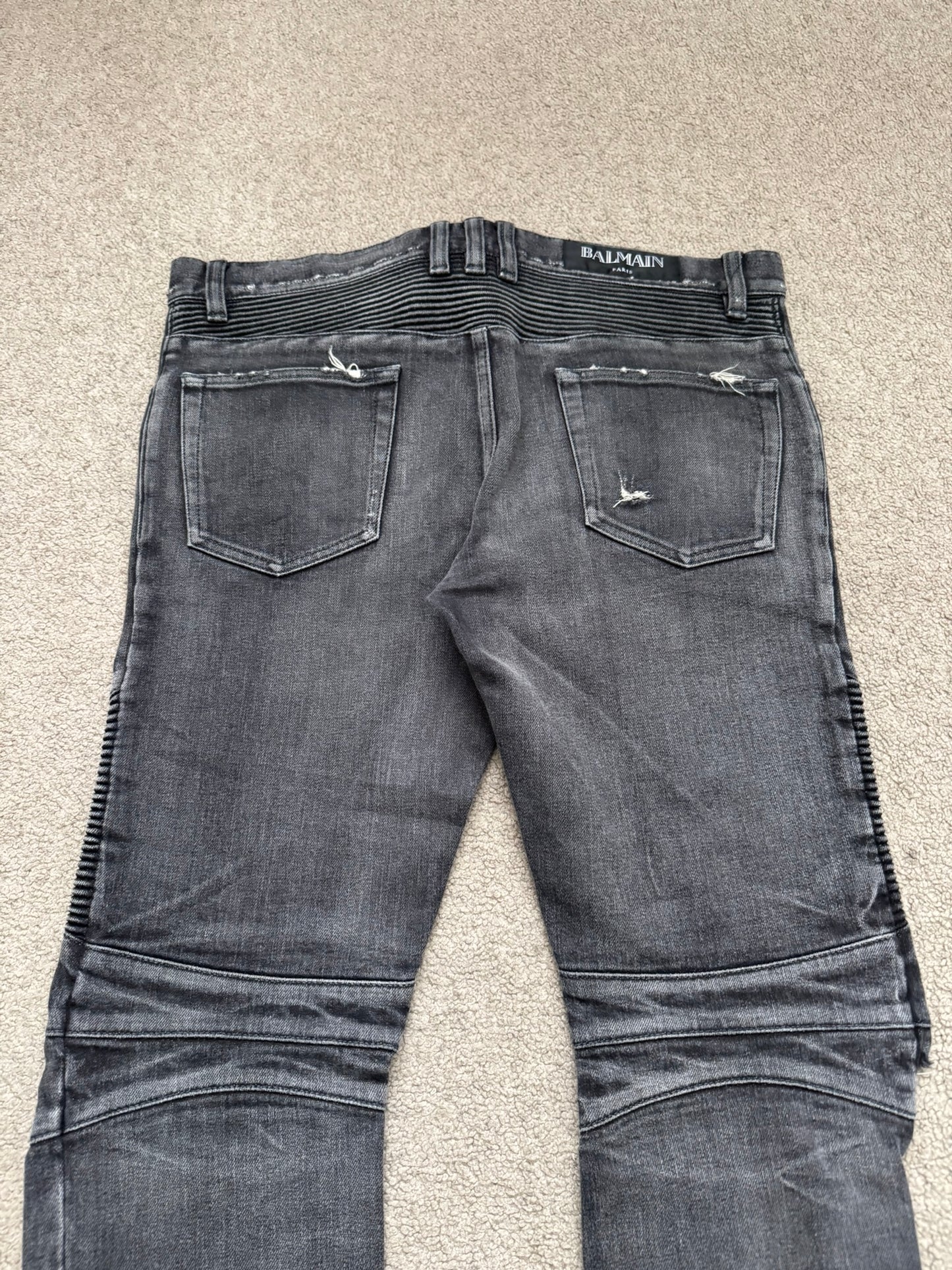 Balmain by Olivier Rousteing Distressed Zip Biker Denim Jeans