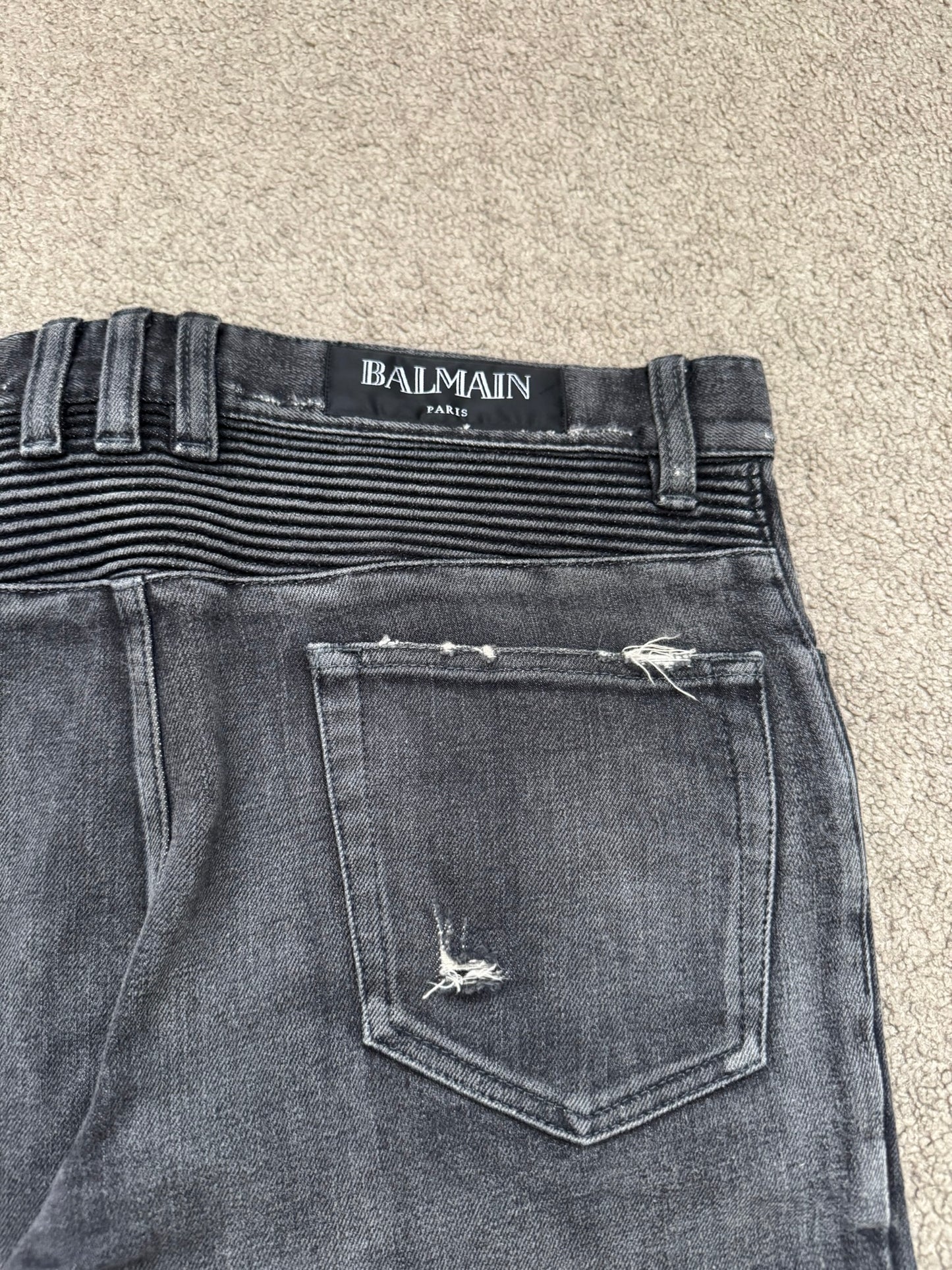 Balmain by Olivier Rousteing Distressed Zip Biker Denim Jeans