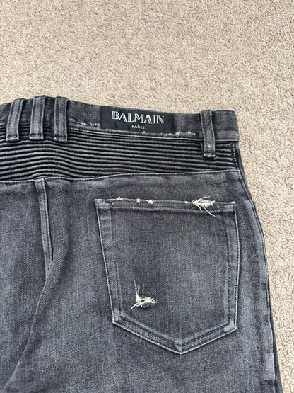 Balmain by Olivier Rousteing Distressed Zip Biker Denim Jeans