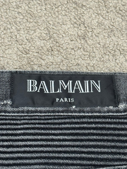 Balmain by Olivier Rousteing Distressed Zip Biker Denim Jeans