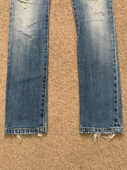 SS17 Balmain by Olivier Rousteing Repaired Zip Biker Denim Jeans