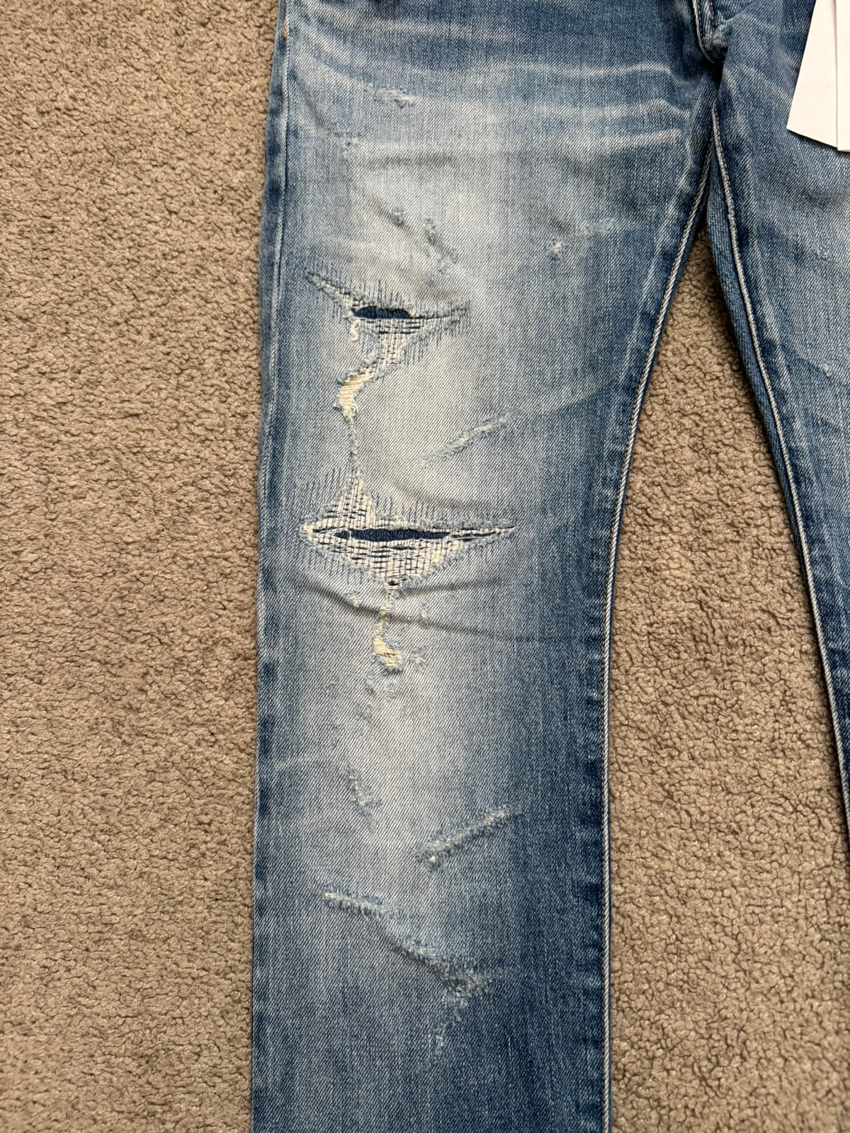 SS17 Balmain by Olivier Rousteing Repaired Zip Biker Denim Jeans