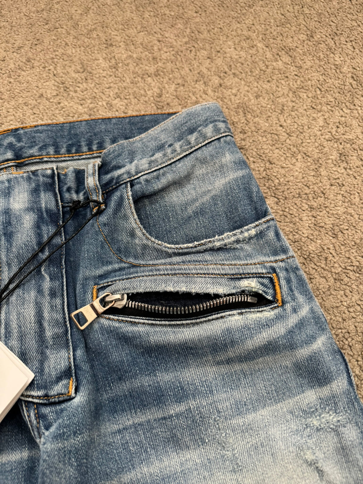 SS17 Balmain by Olivier Rousteing Repaired Zip Biker Denim Jeans