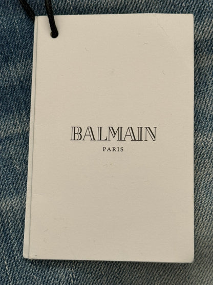 SS17 Balmain by Olivier Rousteing Repaired Zip Biker Denim Jeans
