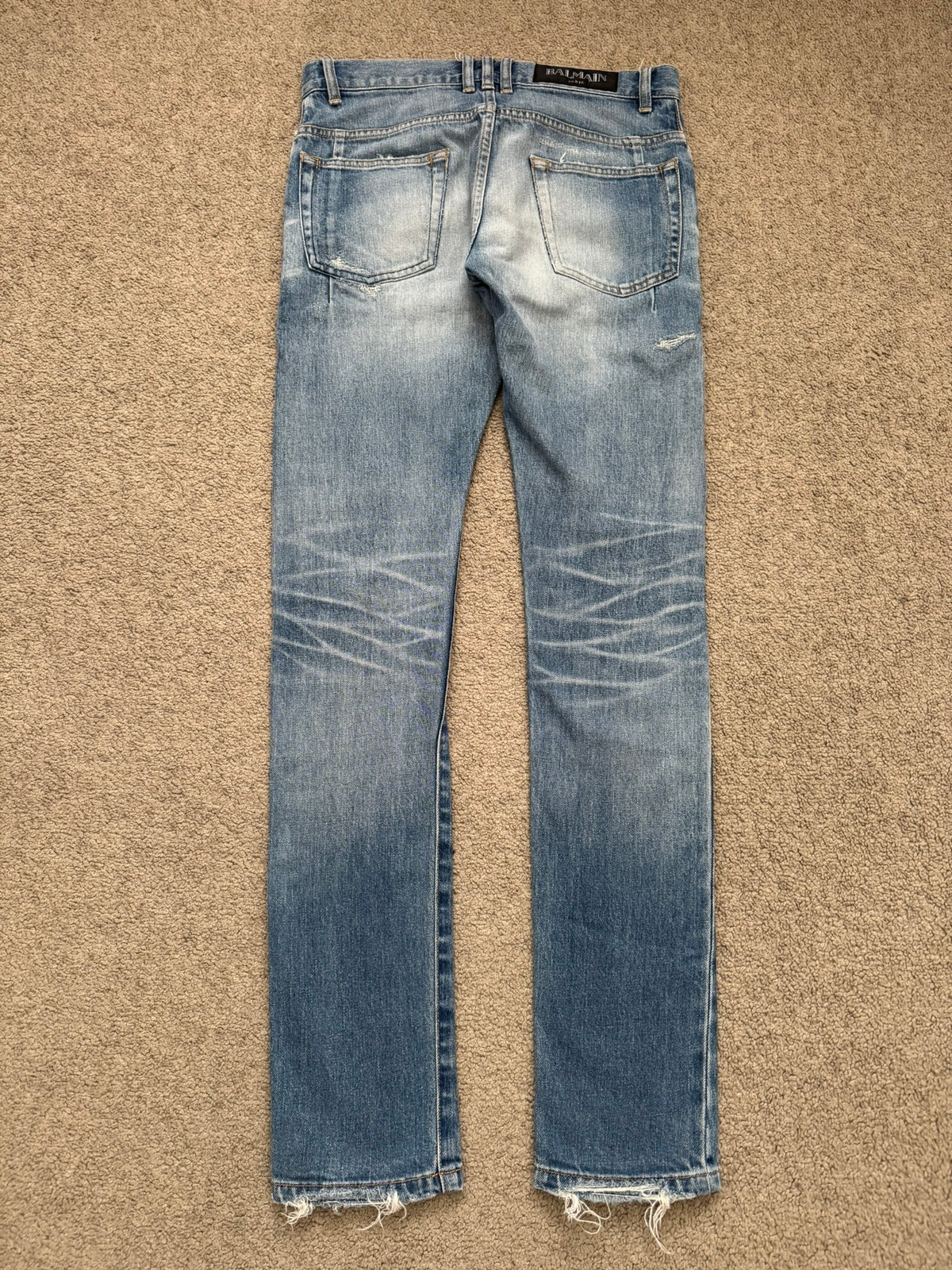 SS17 Balmain by Olivier Rousteing Repaired Zip Biker Denim Jeans