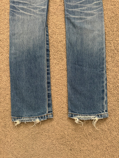 SS17 Balmain by Olivier Rousteing Repaired Zip Biker Denim Jeans