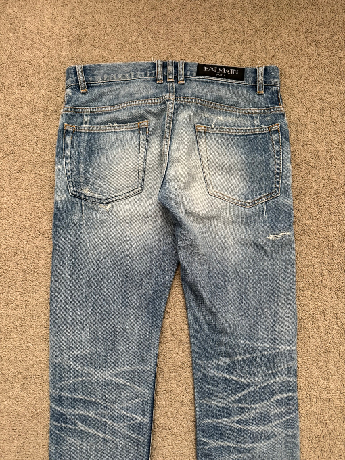 SS17 Balmain by Olivier Rousteing Repaired Zip Biker Denim Jeans