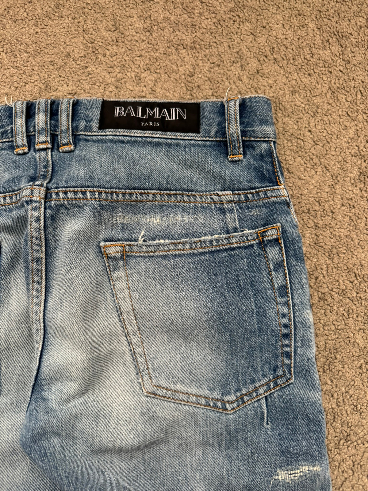 SS17 Balmain by Olivier Rousteing Repaired Zip Biker Denim Jeans