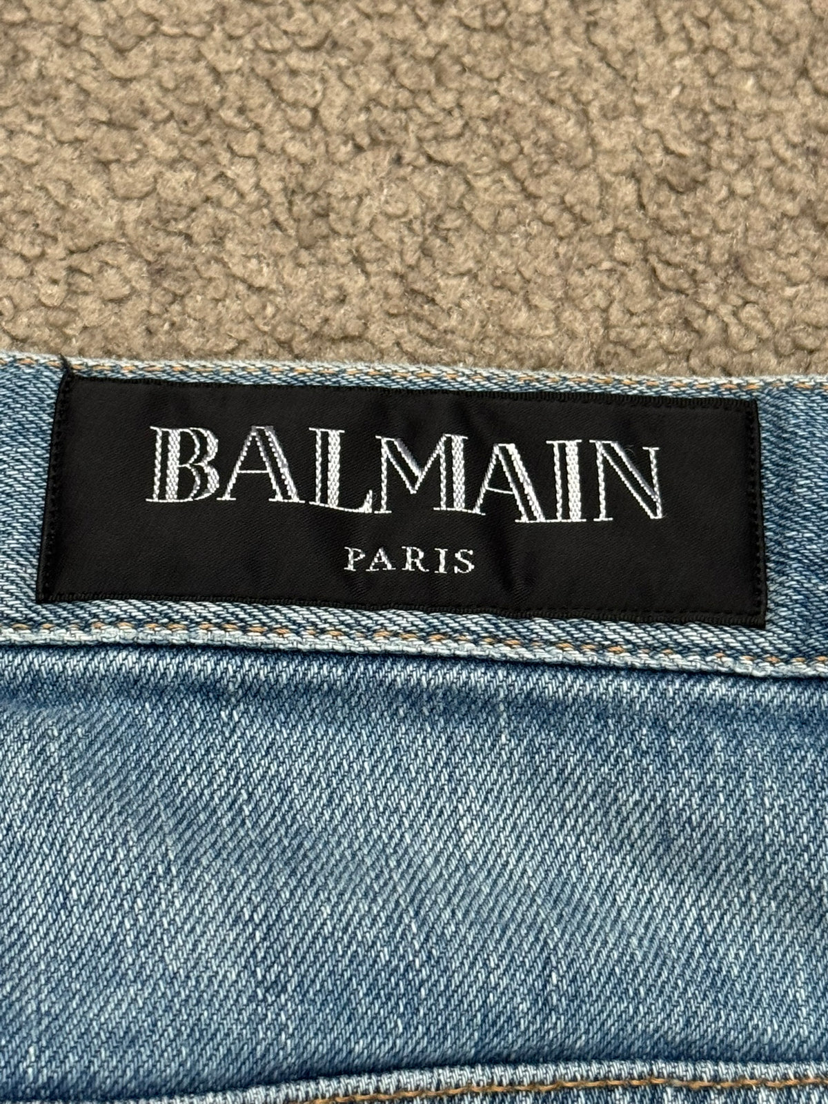 SS17 Balmain by Olivier Rousteing Repaired Zip Biker Denim Jeans