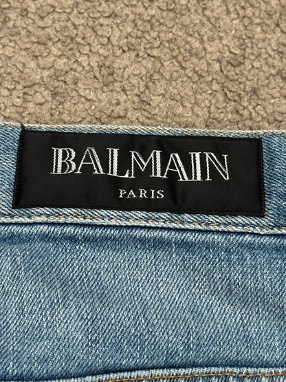 SS17 Balmain by Olivier Rousteing Repaired Zip Biker Denim Jeans