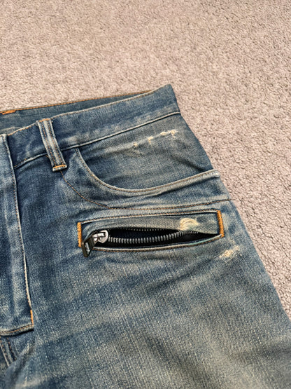 FW14 Balmain by Olivier Rousteing Washed Zip Biker Denim Jeans