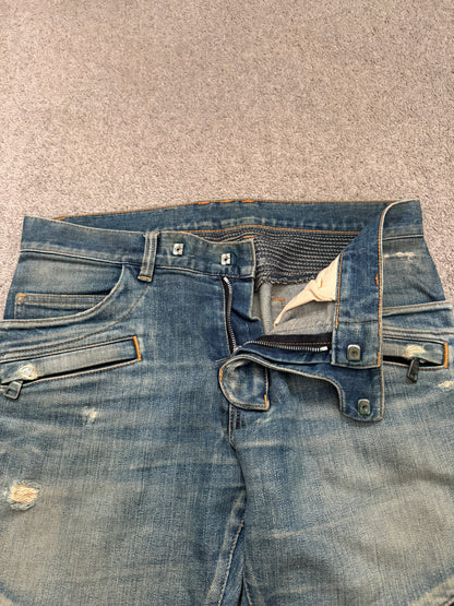 FW14 Balmain by Olivier Rousteing Washed Zip Biker Denim Jeans