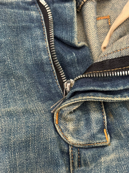 FW14 Balmain by Olivier Rousteing Washed Zip Biker Denim Jeans