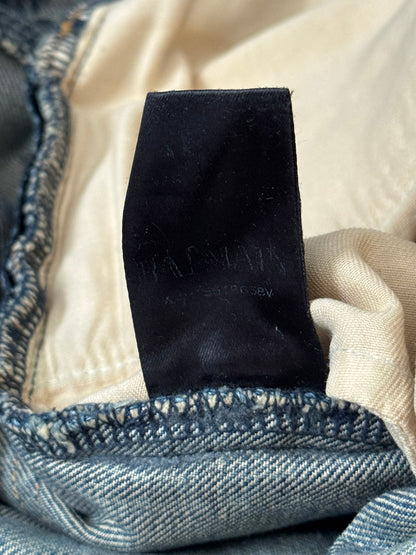 FW14 Balmain by Olivier Rousteing Washed Zip Biker Denim Jeans