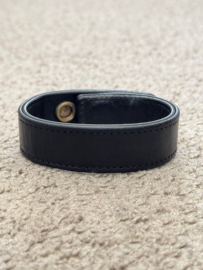 Chrome Hearts 3 Silver Cross Snap Button Black Leather Bracelet