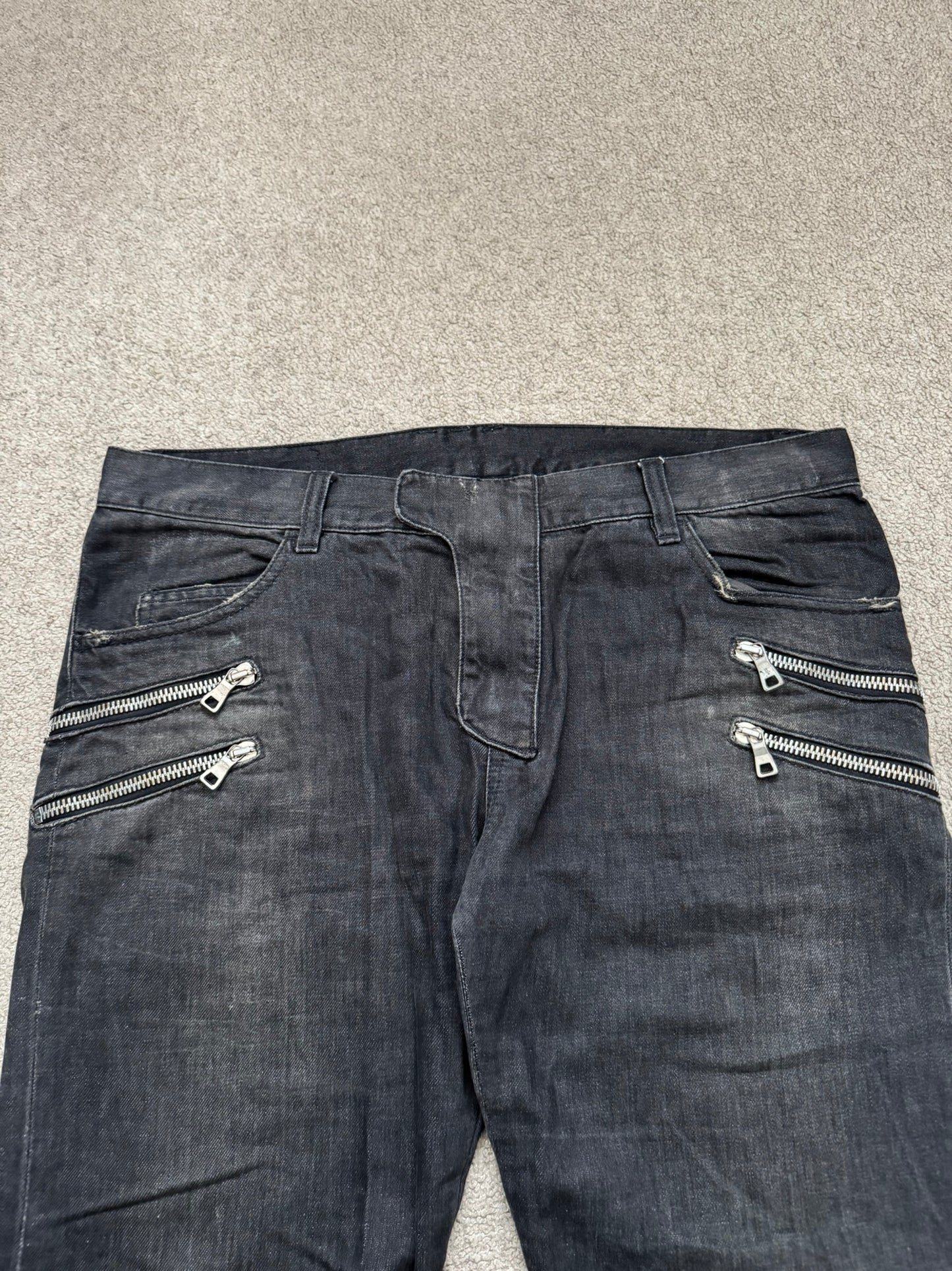 FW11 Balmain by Christophe Decarnin 4 Zip Biker Denim Jeans