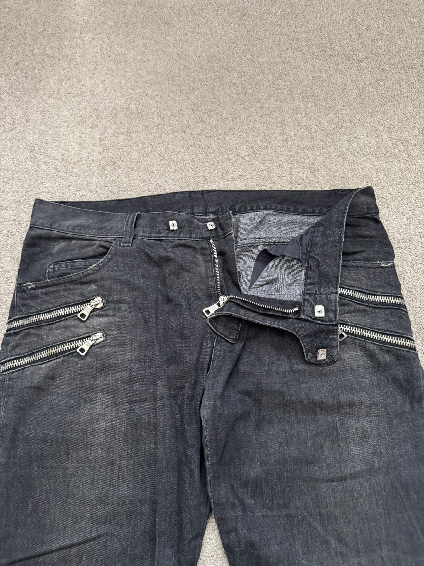 FW11 Balmain by Christophe Decarnin 4 Zip Biker Denim Jeans