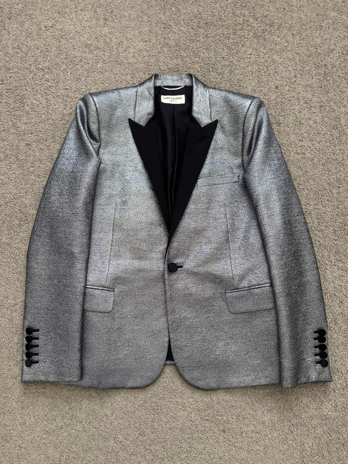 FW13 Saint Laurent by Hedi Slimane Silver Smoking Blazer Jacket