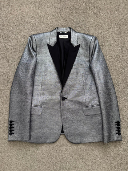 FW13 Saint Laurent by Hedi Slimane Silver Smoking Blazer Jacket