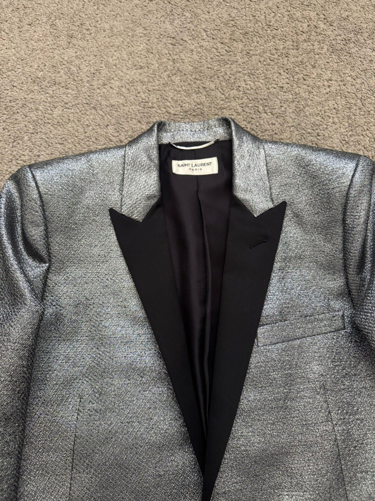 FW13 Saint Laurent by Hedi Slimane Silver Smoking Blazer Jacket