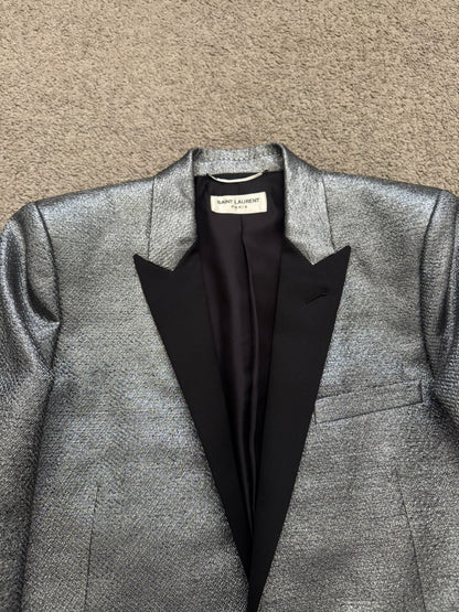 FW13 Saint Laurent by Hedi Slimane Silver Smoking Blazer Jacket