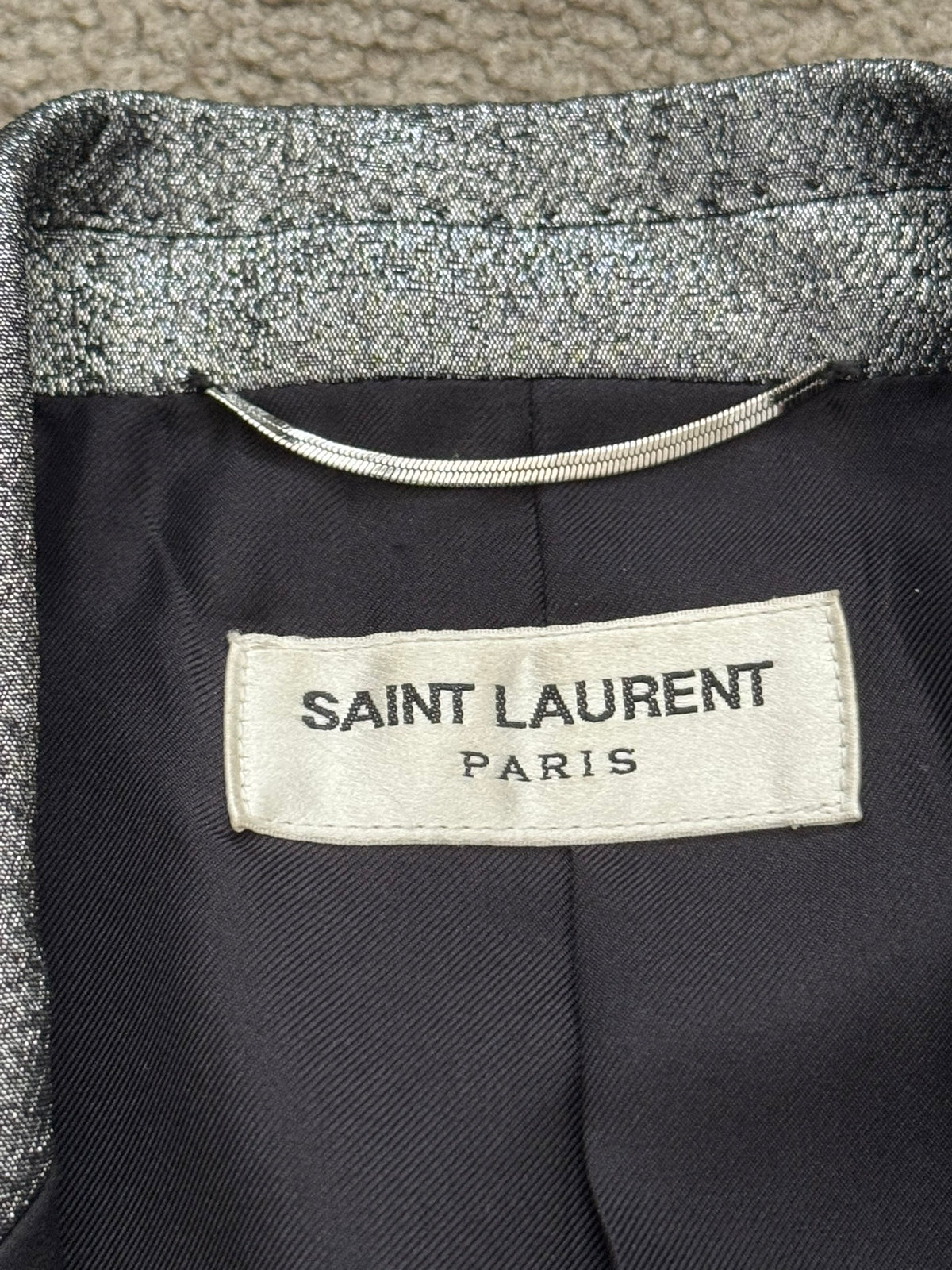 FW13 Saint Laurent by Hedi Slimane Silver Smoking Blazer Jacket