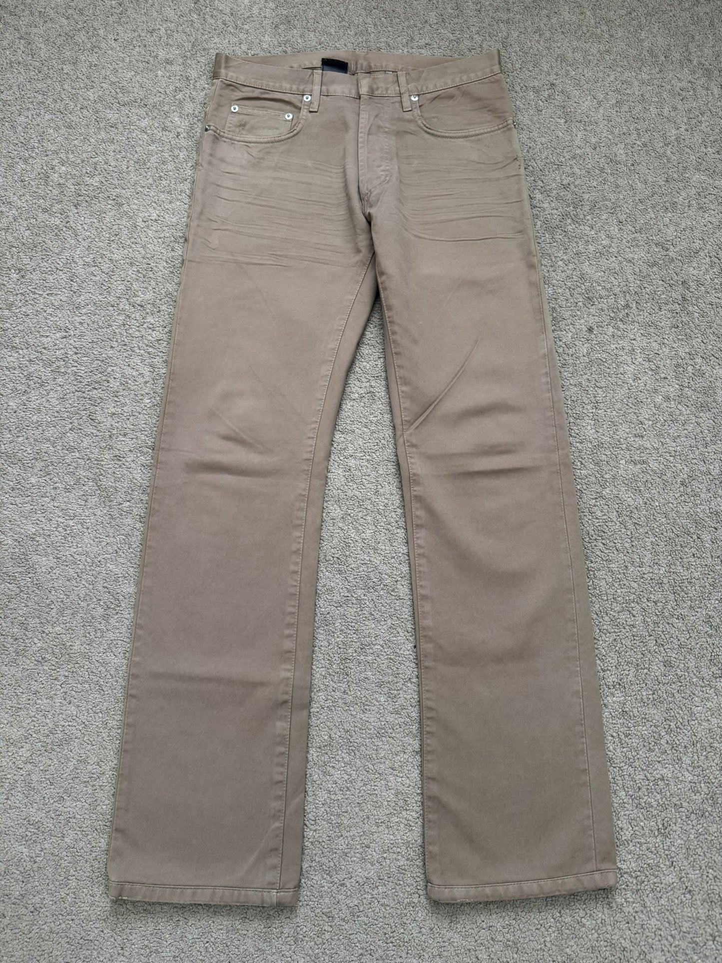 AW04 Dior Homme by Hedi Slimane Beige Whiskered Denim Jeans