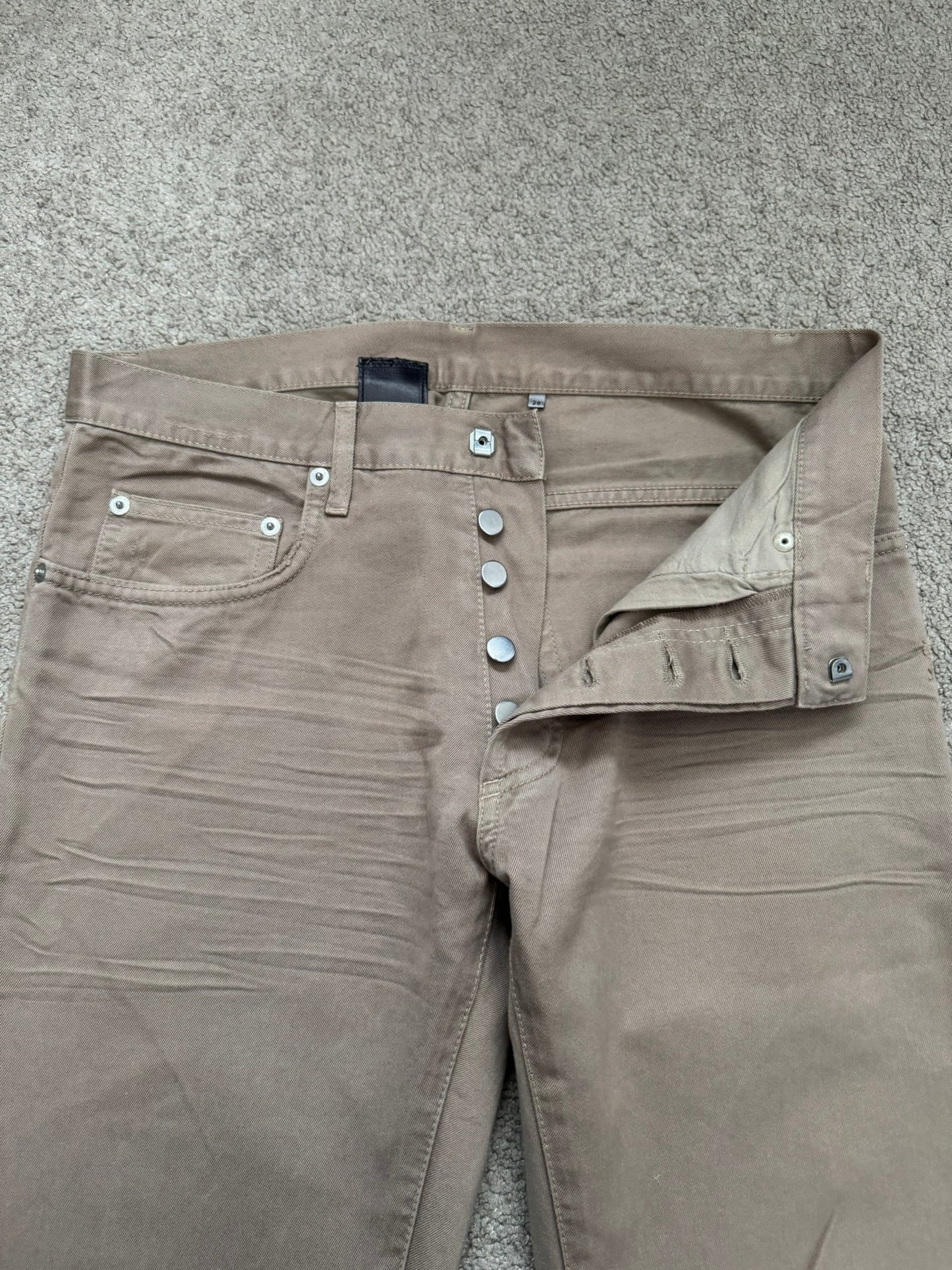 AW04 Dior Homme by Hedi Slimane Beige Whiskered Denim Jeans