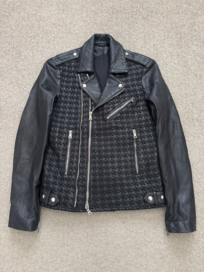 SS14 Balmain by Olivier Rousteing Houndstooth Biker Leather Jacket