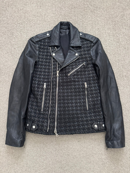 SS14 Balmain by Olivier Rousteing Houndstooth Biker Leather Jacket
