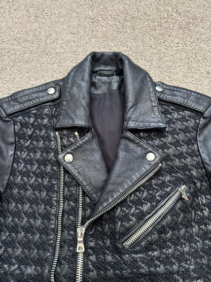 SS14 Balmain by Olivier Rousteing Houndstooth Biker Leather Jacket