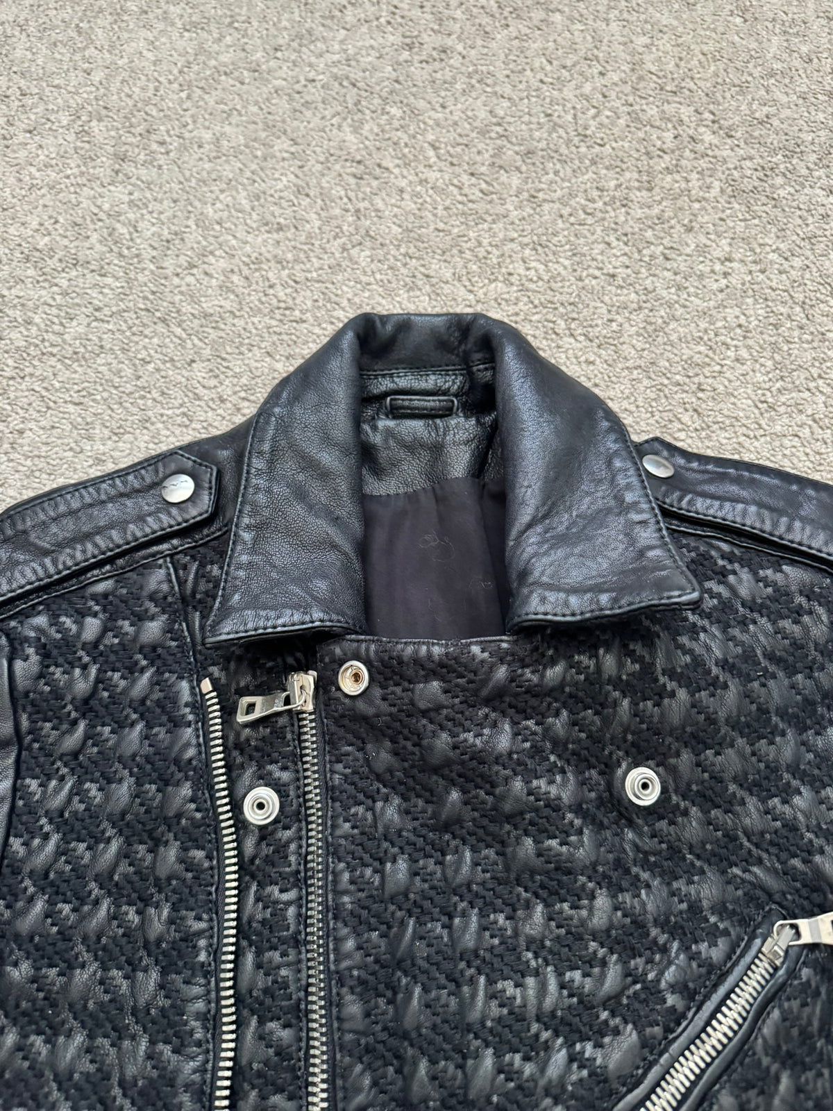 SS14 Balmain by Olivier Rousteing Houndstooth Biker Leather Jacket