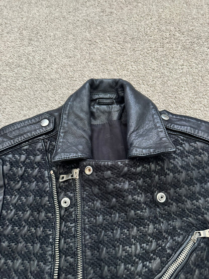 SS14 Balmain by Olivier Rousteing Houndstooth Biker Leather Jacket