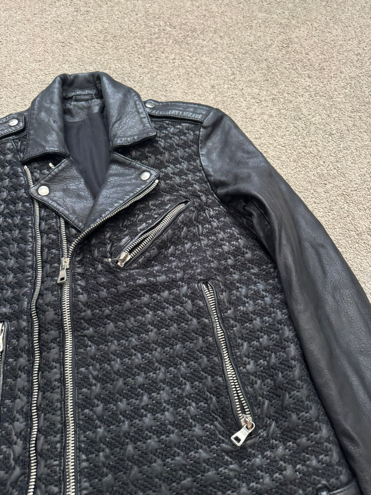 SS14 Balmain by Olivier Rousteing Houndstooth Biker Leather Jacket
