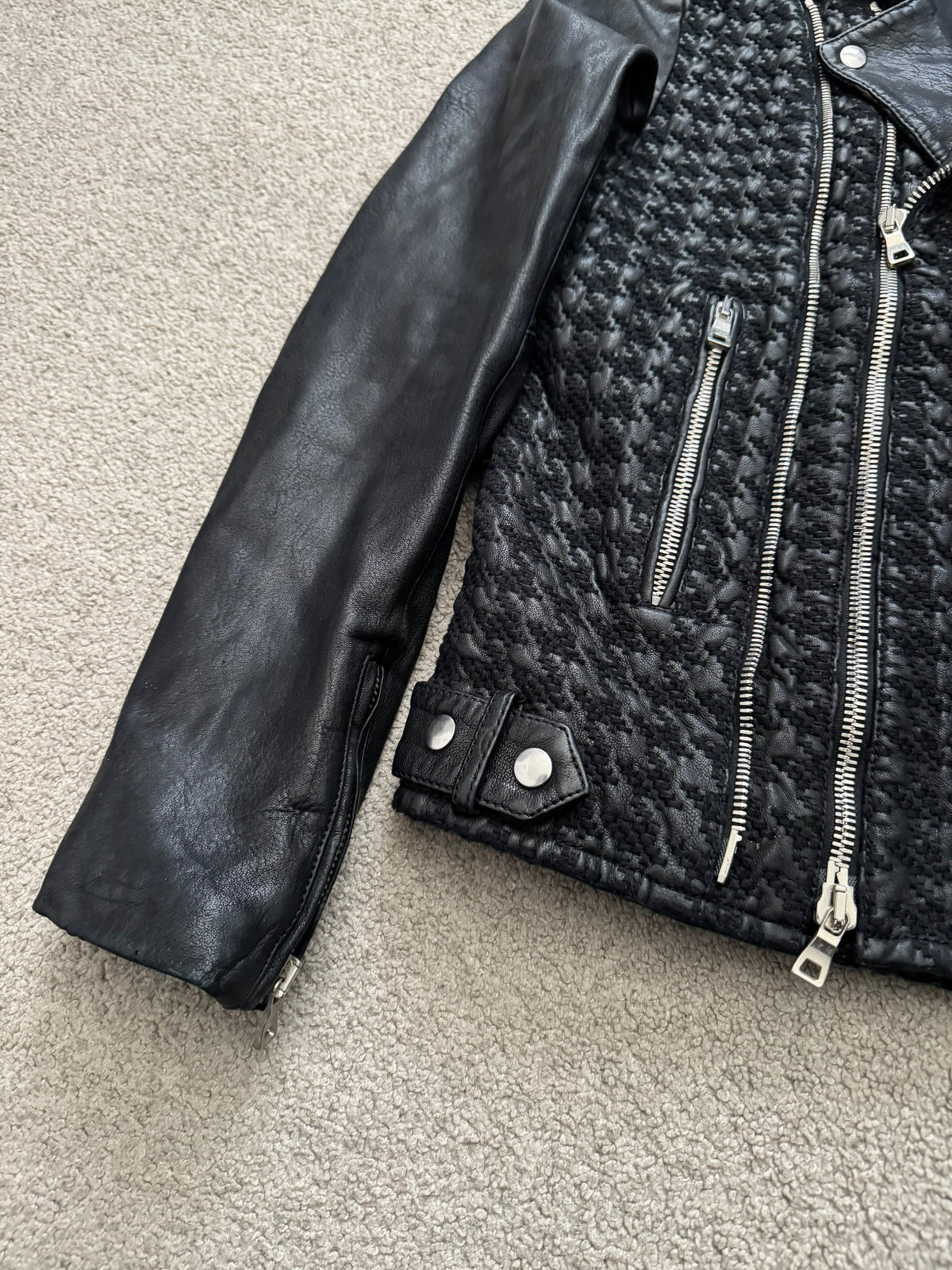 SS14 Balmain by Olivier Rousteing Houndstooth Biker Leather Jacket