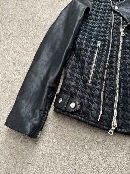 SS14 Balmain by Olivier Rousteing Houndstooth Biker Leather Jacket