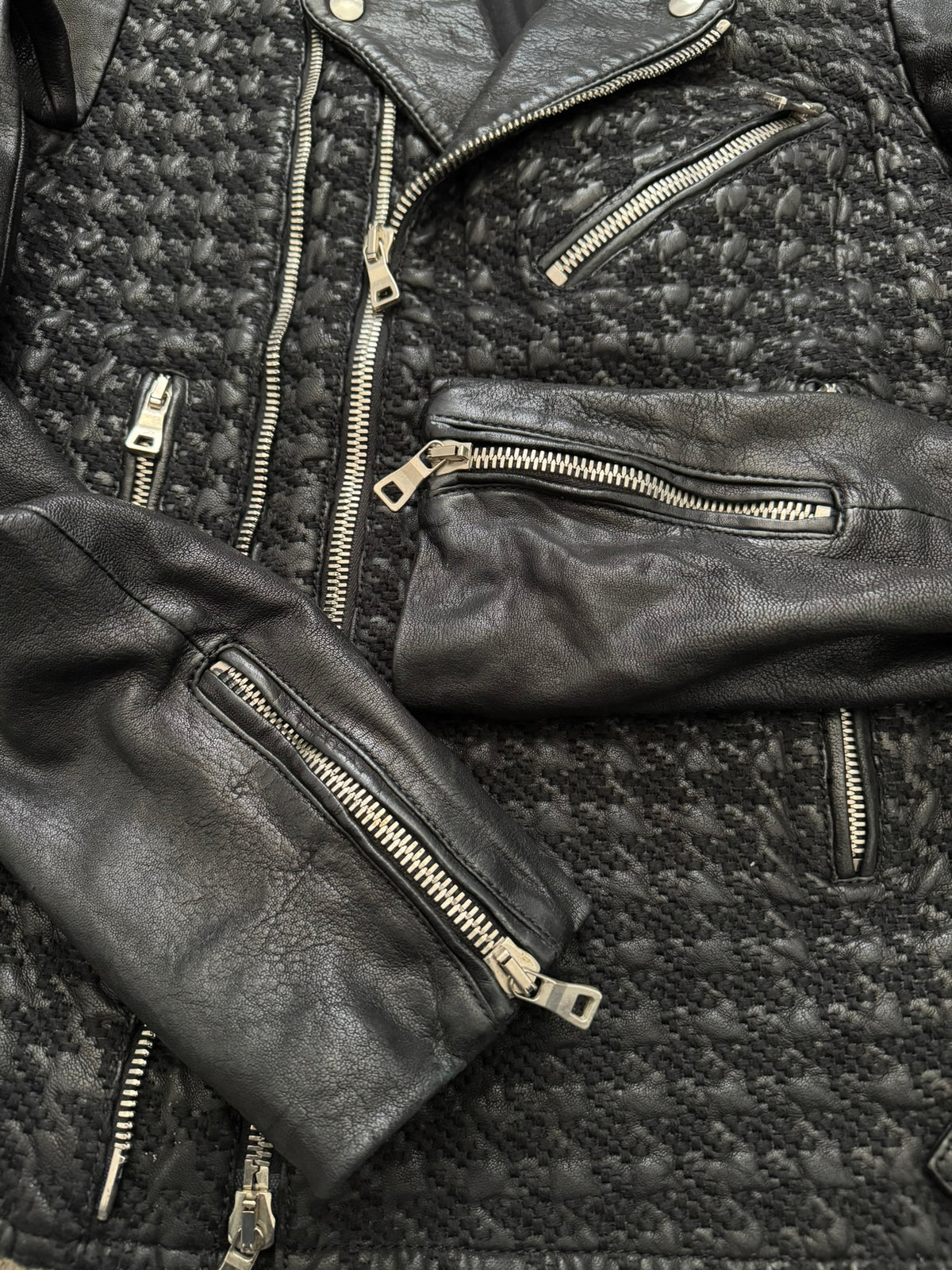 SS14 Balmain by Olivier Rousteing Houndstooth Biker Leather Jacket