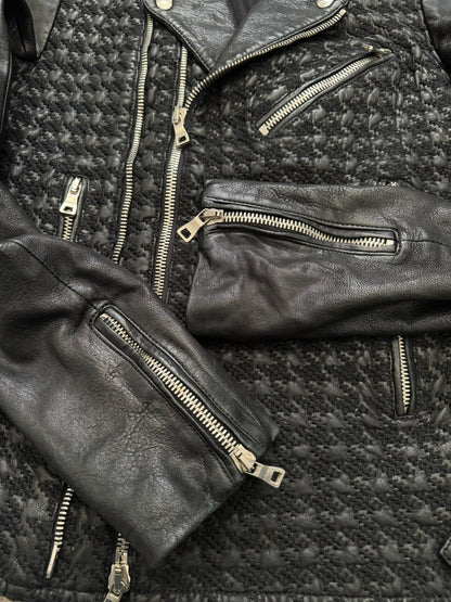 SS14 Balmain by Olivier Rousteing Houndstooth Biker Leather Jacket