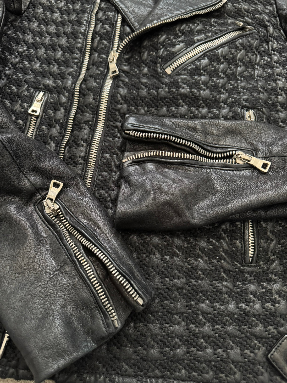 SS14 Balmain by Olivier Rousteing Houndstooth Biker Leather Jacket