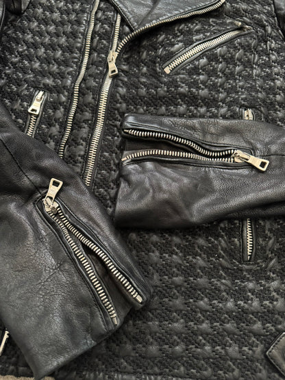SS14 Balmain by Olivier Rousteing Houndstooth Biker Leather Jacket