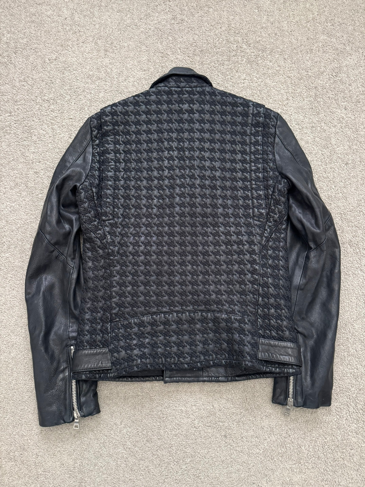 SS14 Balmain by Olivier Rousteing Houndstooth Biker Leather Jacket