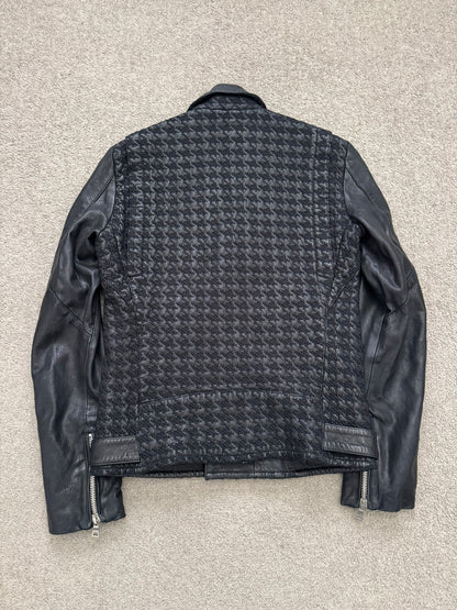 SS14 Balmain by Olivier Rousteing Houndstooth Biker Leather Jacket