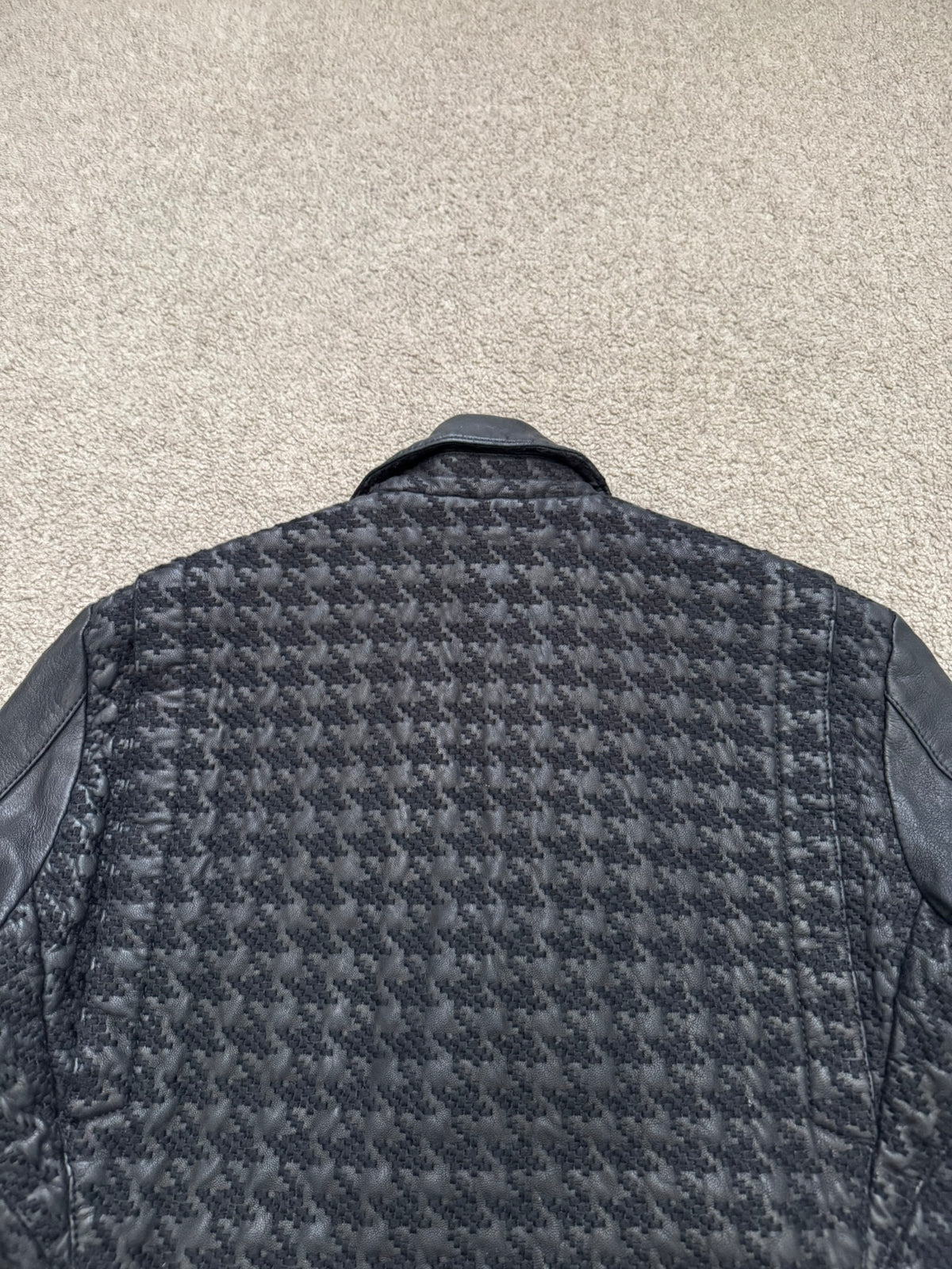 SS14 Balmain by Olivier Rousteing Houndstooth Biker Leather Jacket