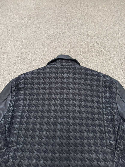 SS14 Balmain by Olivier Rousteing Houndstooth Biker Leather Jacket
